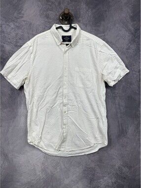 Portuguese Flannel Shirt Mens L White Seersucker Short Sleeve